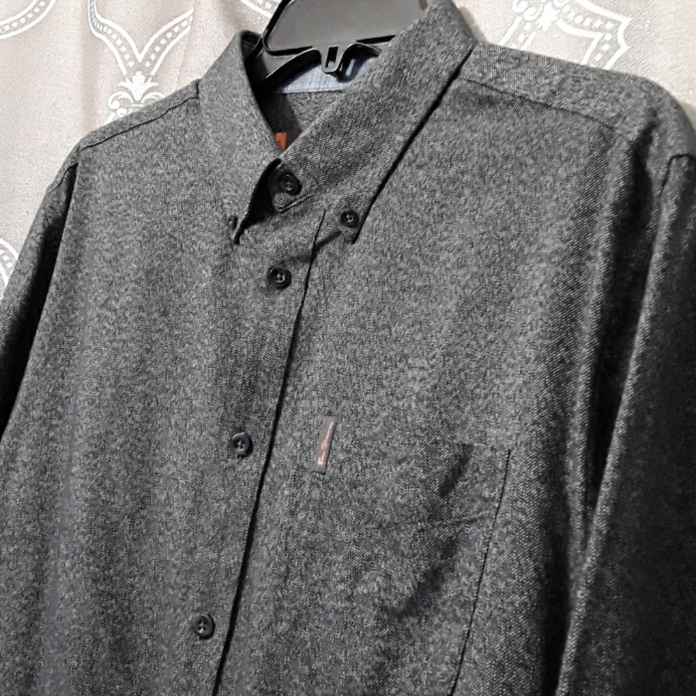 Men's Ben Sherman Gray Charcoal Long Sleeve Button Down Shirt, M